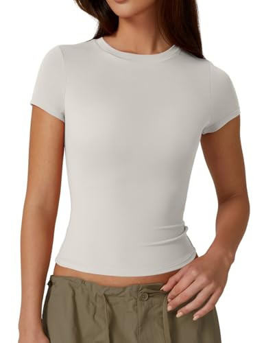 QINSEN Women's Short Sleeve T Shirts Crew Neck Slim Fit Tops Sexy Basic Tee White S | Amazon (US)