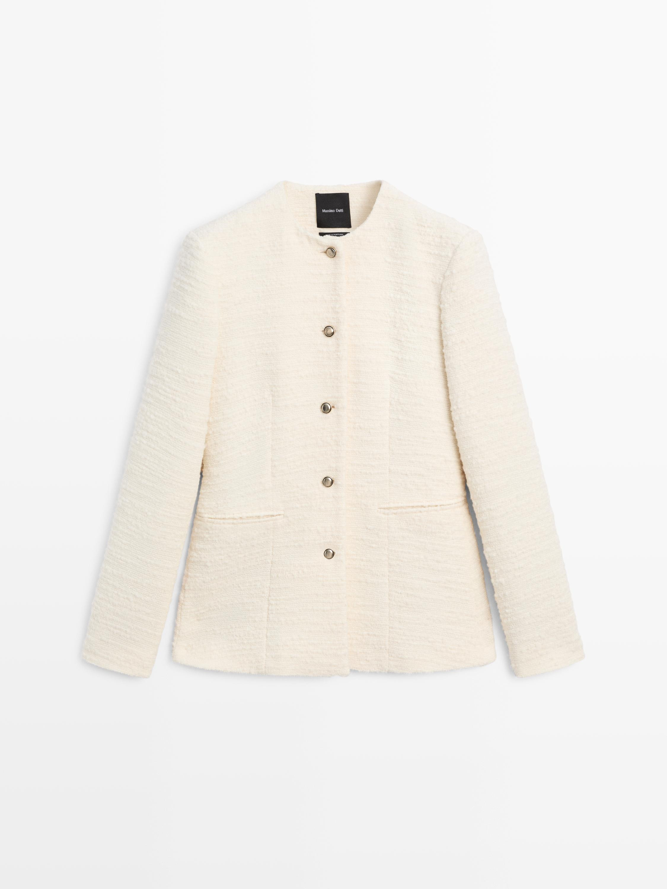 Textured wool blend jacket with rhinestone buttons | Massimo Dutti US