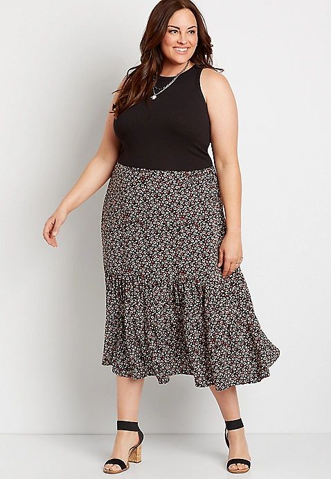Plus Size Ditsy Floral Midi Skirt | Maurices