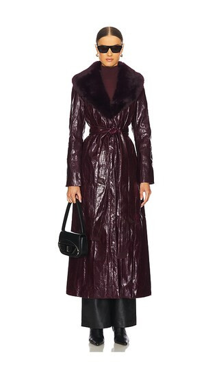 Kim Shui Bordeaux Faux Fur Collar Coat in Wine. - size S | Revolve Clothing (Global)