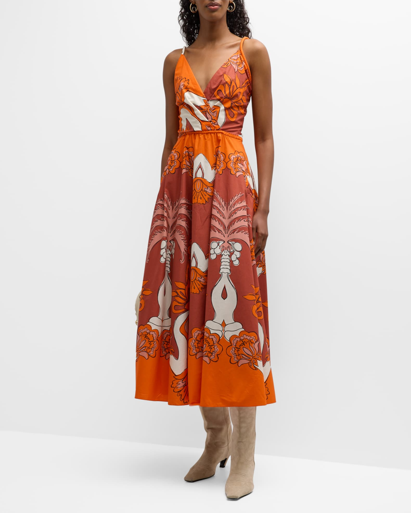 Johanna Ortiz Sumo Florentino Surplice-Neck Sleeveless Midi Dress | Neiman Marcus