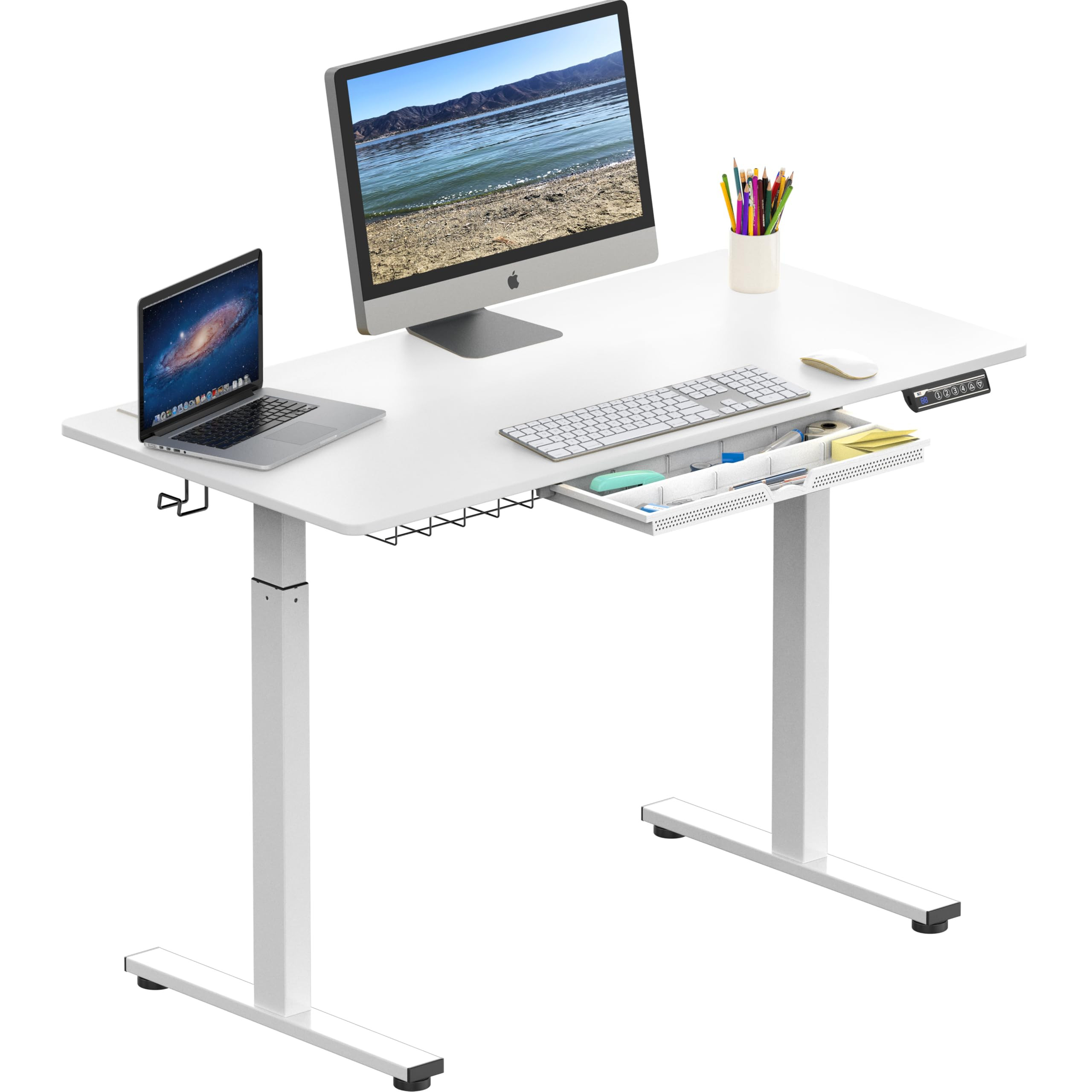 SHW 48-Inch Electric Height Adjustable Standing Desk with Drawer, Memory Preset and Cable Managem... | Amazon (US)