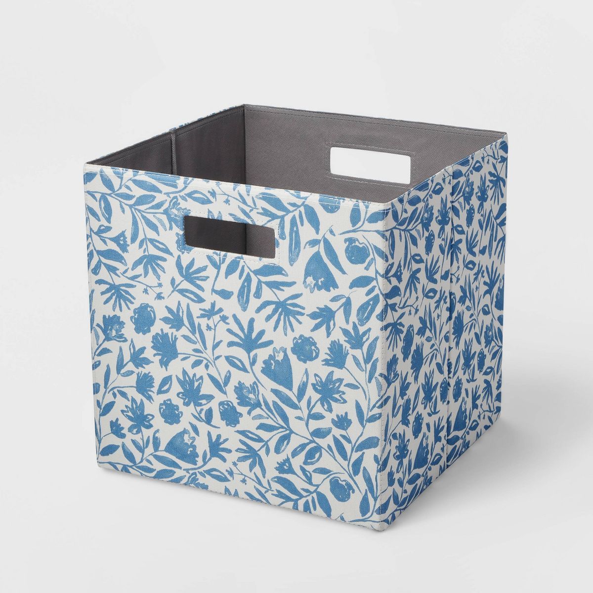 13" x 13" Fabric Bin Blue Monochrome Floral - Brightroom™: Cube Storage, Cutout Handles, No Ass... | Target
