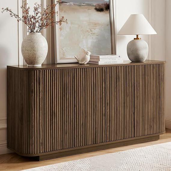 64" Sideboard Buffet Cabinet with Storage, Modern Fluted Accent Credenza with Adjustable Shelves,... | Amazon (US)