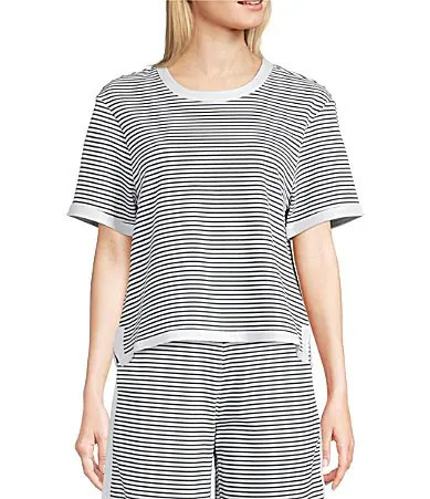 Addison Bay Lennon Stripe Print Crew Neck Short Sleeve Coordinating Boxy Top - M | Dillard's