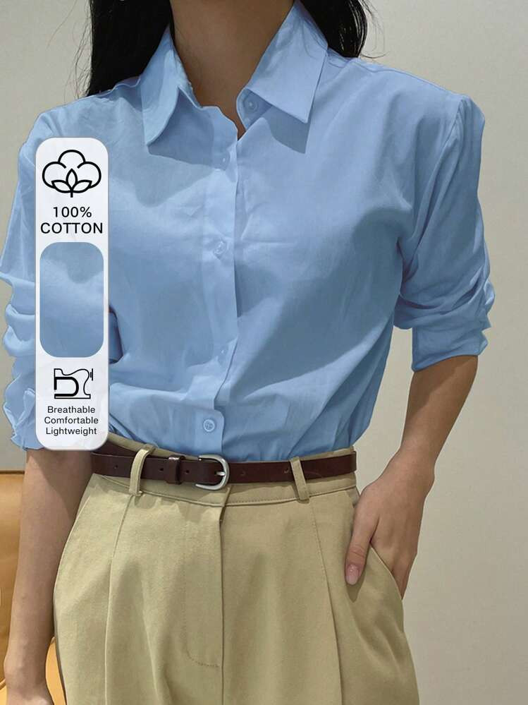 DAZY Women's Solid Color Long Sleeve Business Casual Shirt | SHEIN