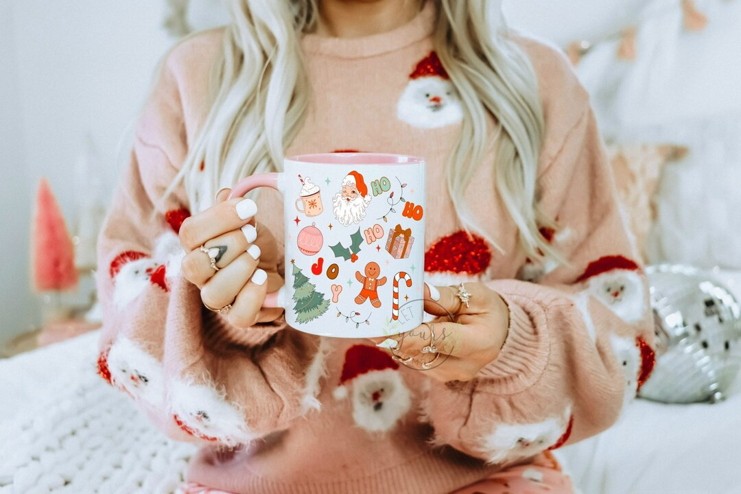 Retro Gingerbread Man Pink Christmas Coffee Mug Merry and - Etsy | Etsy (US)