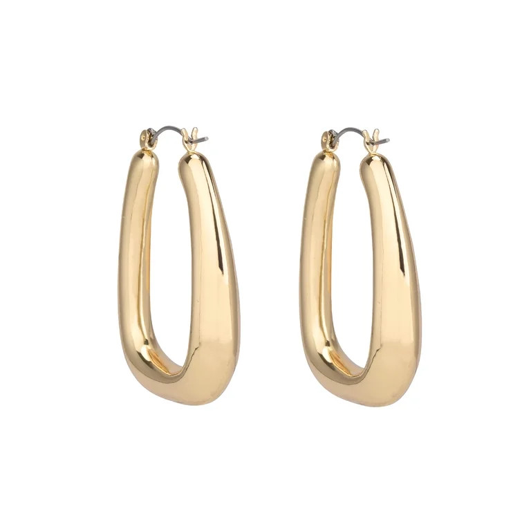 Time and Tru Adult Women's Gold Tone Wide Click Top Metal Hoop Earring | Walmart (US)