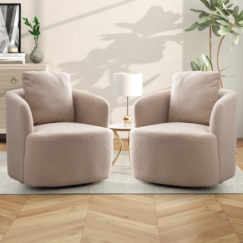 Paride 29.5'' Wide Modern Oversize Upholstered Swivel Arm Barrel Chair with Throw Pillow | Wayfair North America