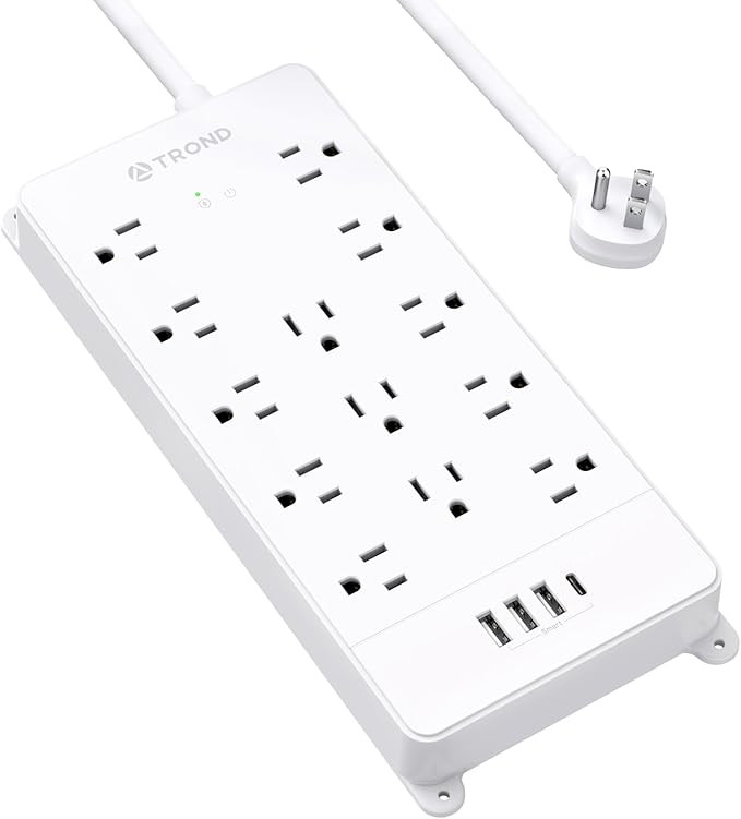 TROND Power Strip Surge Protector - White Extension Cord with USB, 13 Widely-Spaced Outlets & 4 U... | Amazon (US)