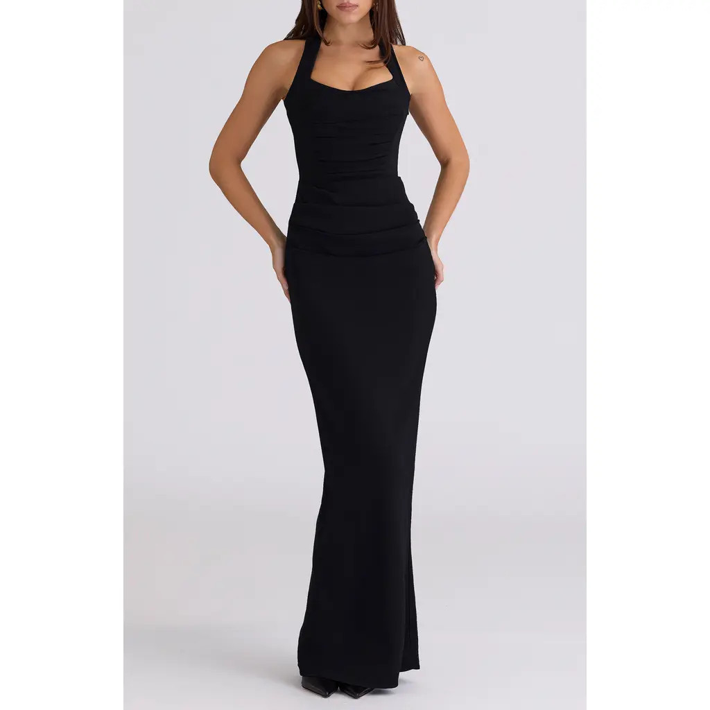 HOUSE OF CB Sahar Halter Maxi Dress in Black at Nordstrom, Size Small | Nordstrom