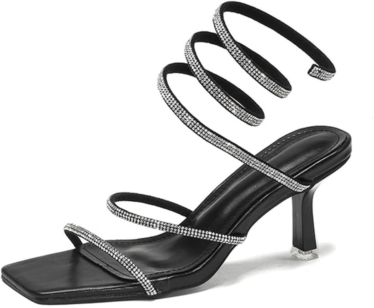 Prom Heels Crystal Rhinestone Ankle Strap Open Toe Sandals Women Fashion Thin Low Heels Party Dre... | Amazon (UK)