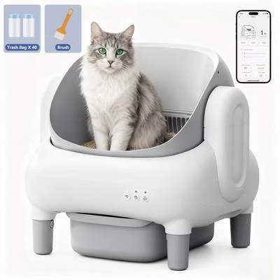 Cumrige Self Cleaning Litter Box Open Top Automatic Litter Box with App Control for Multiple Cats Grey | Target