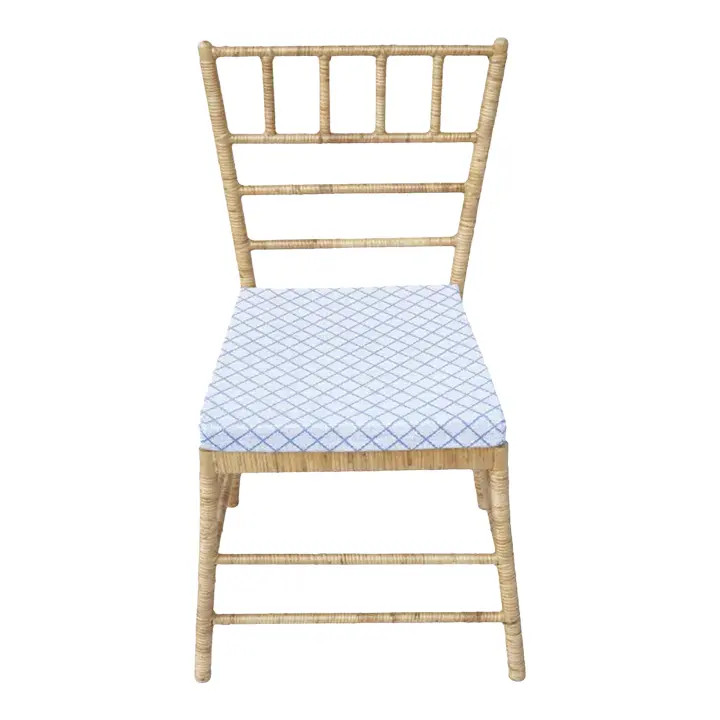 Wicker Stacking Chairs with Straight Back, Diamond Pattern in Blue | Chairish