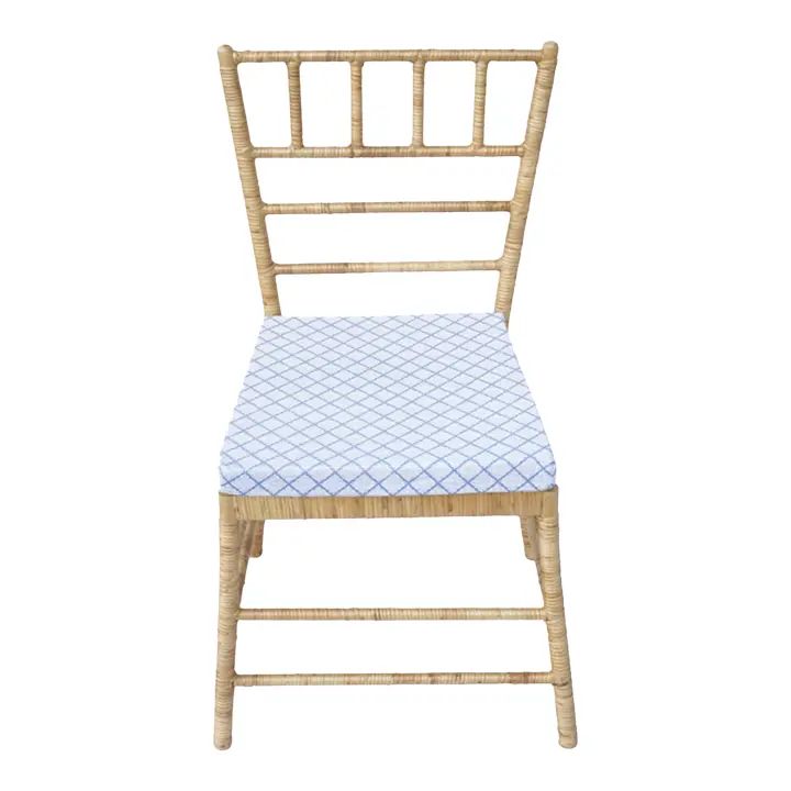 Wicker Stacking Chairs with Straight Back, Diamond Pattern in Blue | Chairish