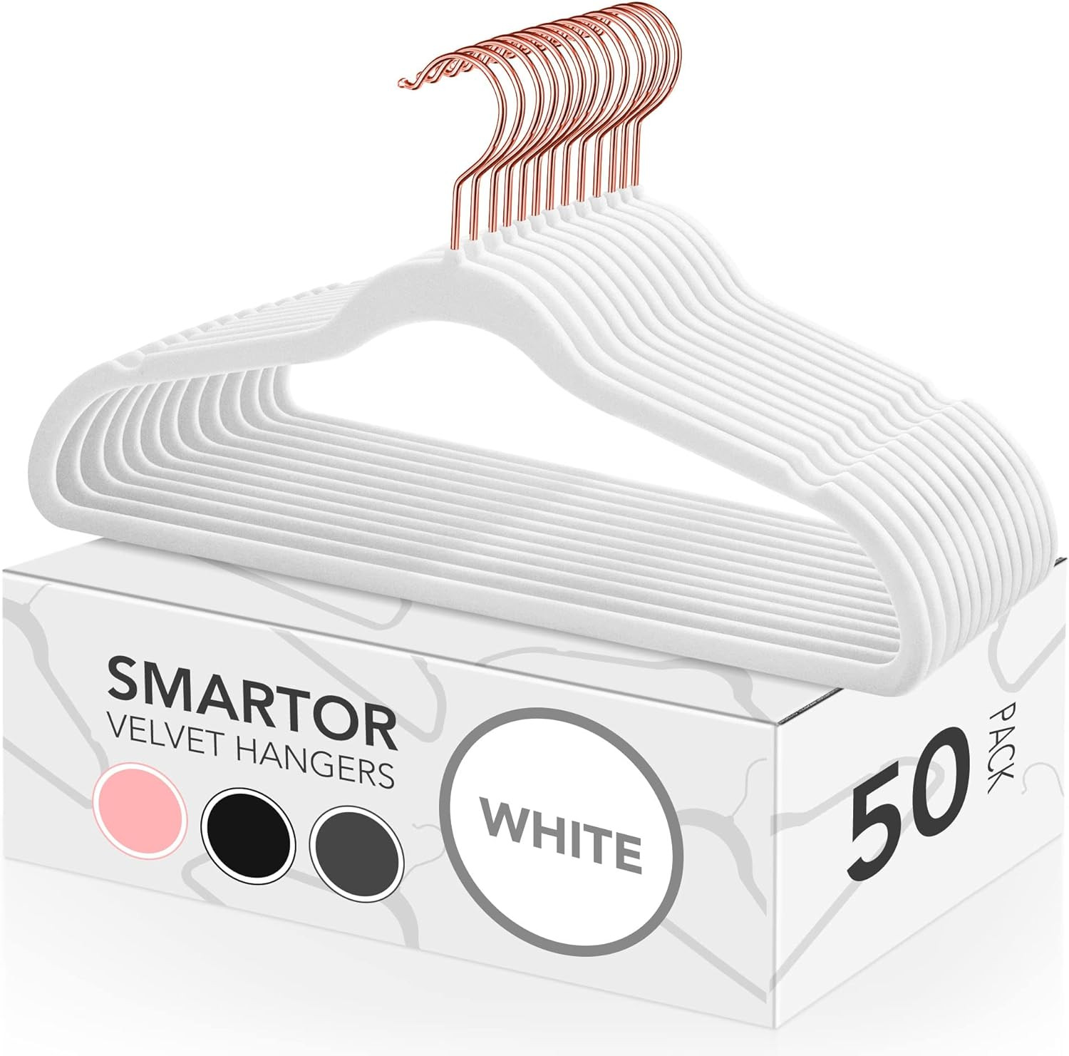 Amazon.com: Smartor White Velvet Hangers 50 Pack Felt Hangers Non Slip Rose Gold Hook Flocked Han... | Amazon (US)