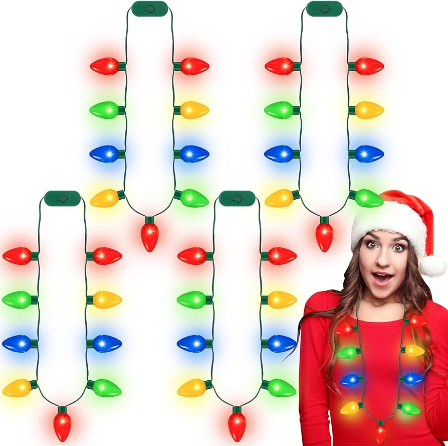 QZYL 4pcs Light Up Christmas Necklace, Colorful Christmas Accessories for Women, 9 LED Bulbs Neck... | Amazon (US)