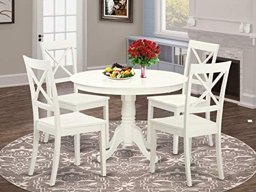 East West Furniture 5-Pc Dining Set Included a Round Dining Room Table and 4 Dining Chairs - Soli... | Amazon (US)