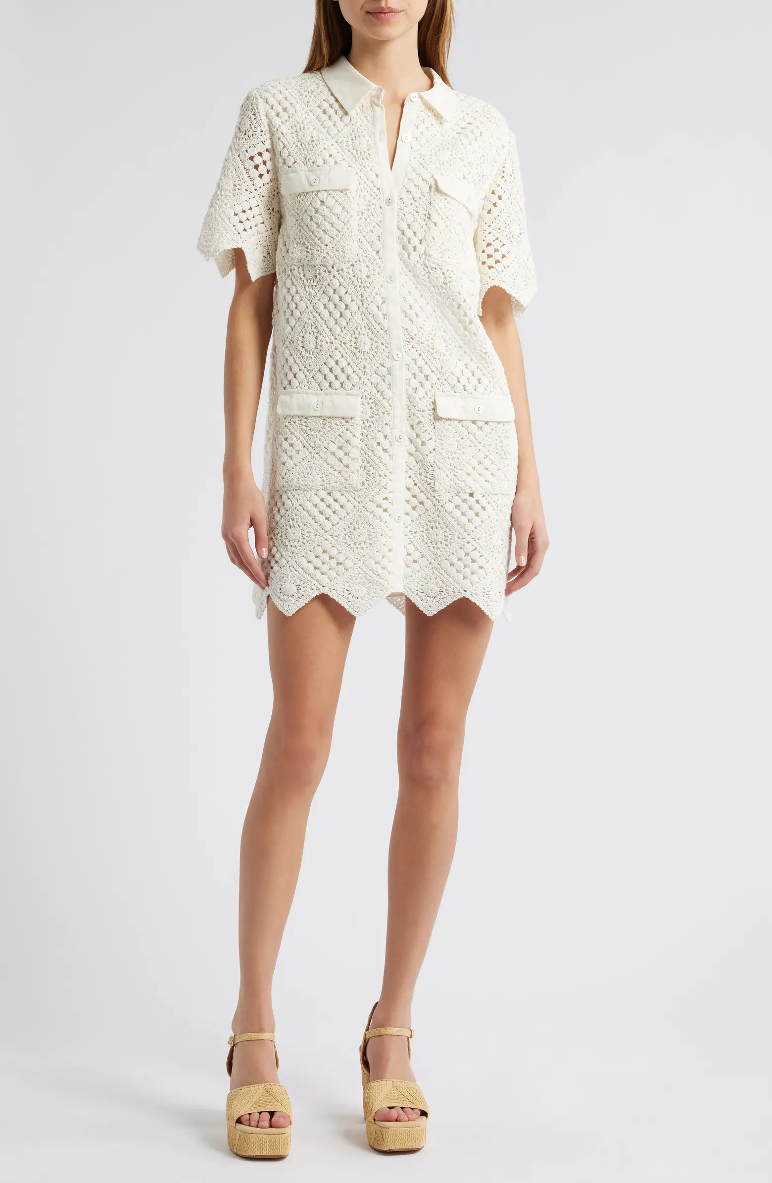 Aries Crochet Cotton Mini Shirtdress | Nordstrom
