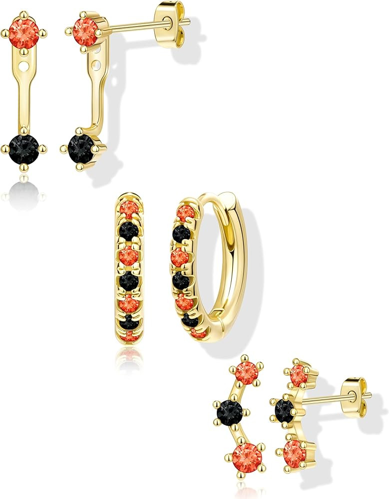 3 Pairs Dainty Small Earrings Set for Women Trendy, Birthstone Stud Huggie Hoop Jacket Stack for ... | Amazon (US)