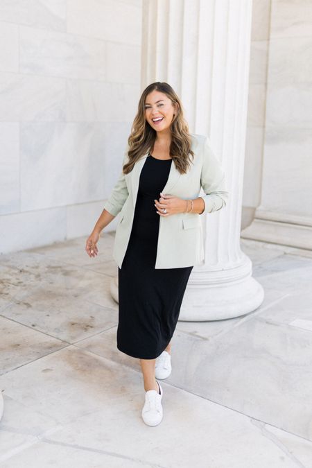 Pairing this blazer with a midi dress and sneakers for a casual work look. Need an elevated look? Paid with a slip dress and loafers or heels! Blazer is on sale, 68% off! 

#LTKmidsize #LTKworkwear #LTKsalealert