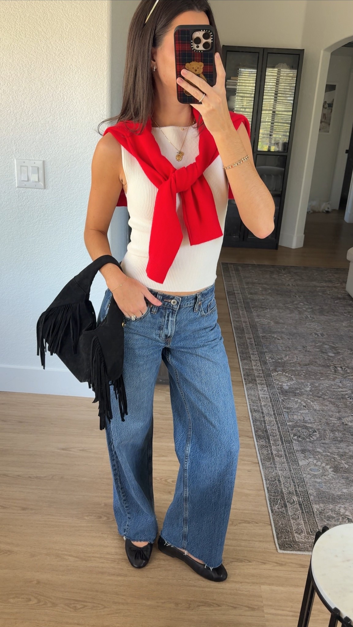 Outfit of the day! I got a size medium in the red sweater, XS in the tank top, and 25 regular length (not curve love since these are a baggy style and I didn’t need the extra room) in the jeans! 

#LTKgrwm #LTKSeasonal #LTKootd