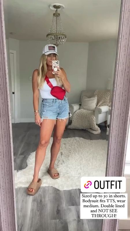 Summer outfit. Sandals. Memorial weekend. Looks for less. Denim shorts. 
July 4th outfit. Sized up to a large in the tank top and jumpsuit. Free people inspired jumpsuit. 4th of July. Memorial weekend. Red, white and blue. Belt bag. Summer fashion. Trucker hat. Lake outfit 


L

#LTKVideo #LTKSwim