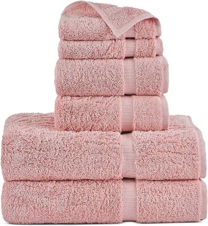 Indulge Linen 100% Turkish Cotton Towel Set (Pink, Towel Set - 6 Piece) | Amazon (US)