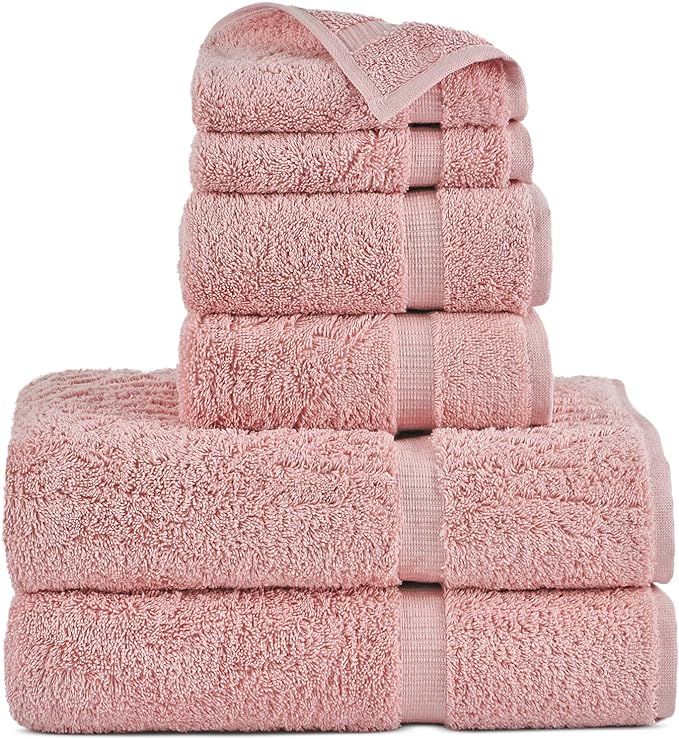 Indulge Linen 100% Turkish Cotton Towel Set (Pink, Towel Set - 6 Piece) | Amazon (US)