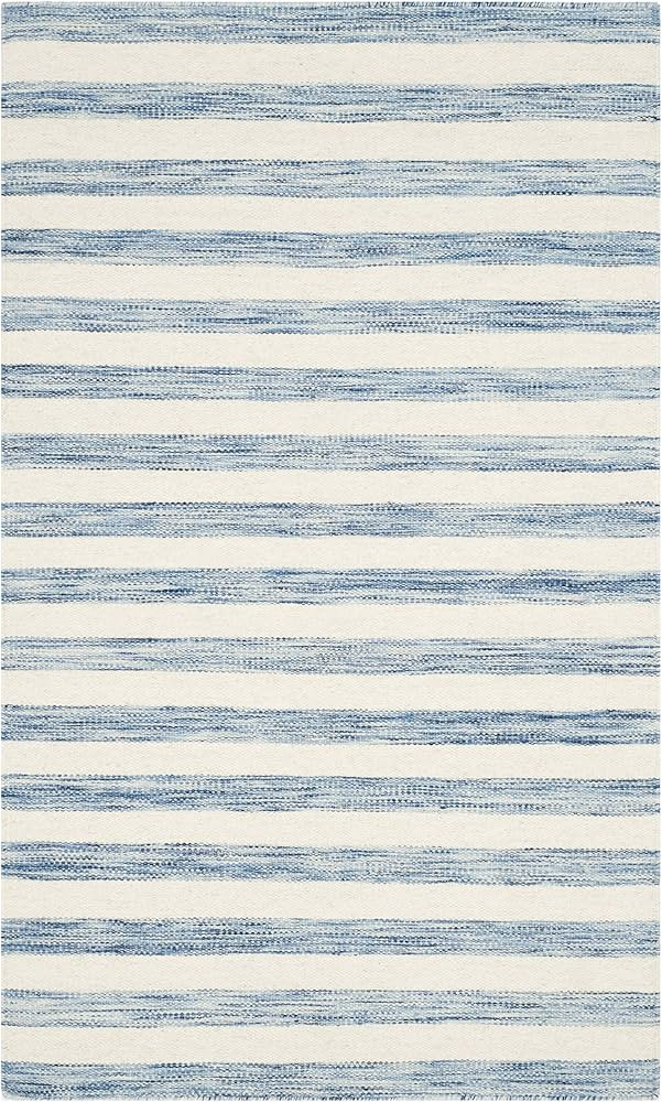 SAFAVIEH Dhurries Collection 3' x 5' Blue/Ivory DHU575B Handmade Flatweave Premium Wool Area Rug | Amazon (US)
