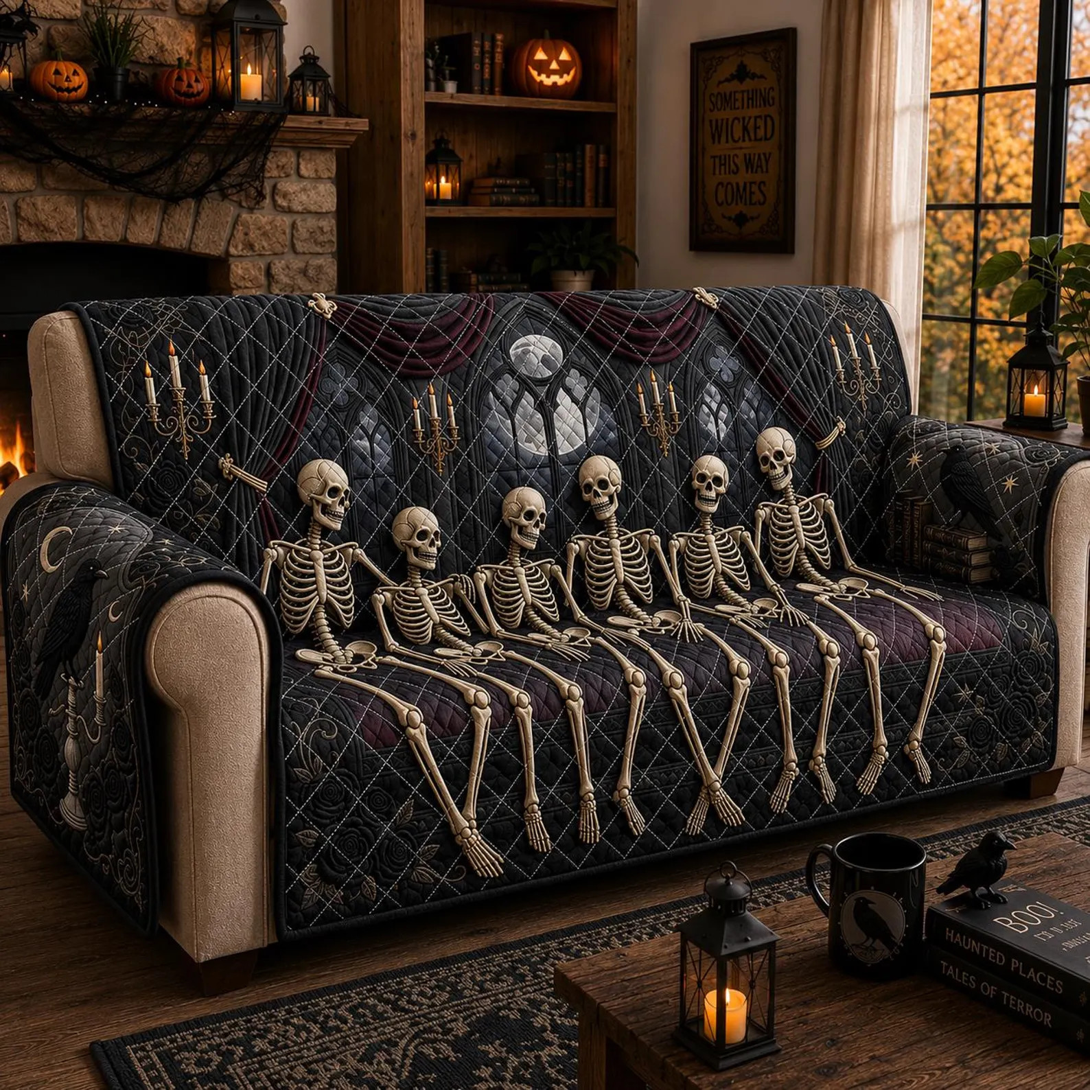 Skeleton Family Sofa Cover, Halloween Couch Protector, Gothic Home Decor Gift | Etsy (Global)