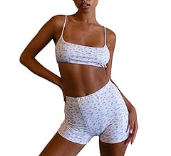 RUEWEY Women Y2K Shorts Set Floral Print Pajamas Set Knit Crop Cami Top Bodycon Shorts Lounge Sum... | Amazon (US)
