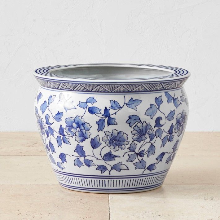 Blue & White Ceramic Planter, Large | Williams-Sonoma