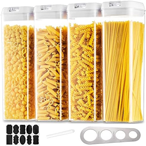 Hanobe Pasta Containers for Pantry, Large Spaghetti & Noodle Canister - 4 Pcs White Kitchen Organ... | Amazon (US)