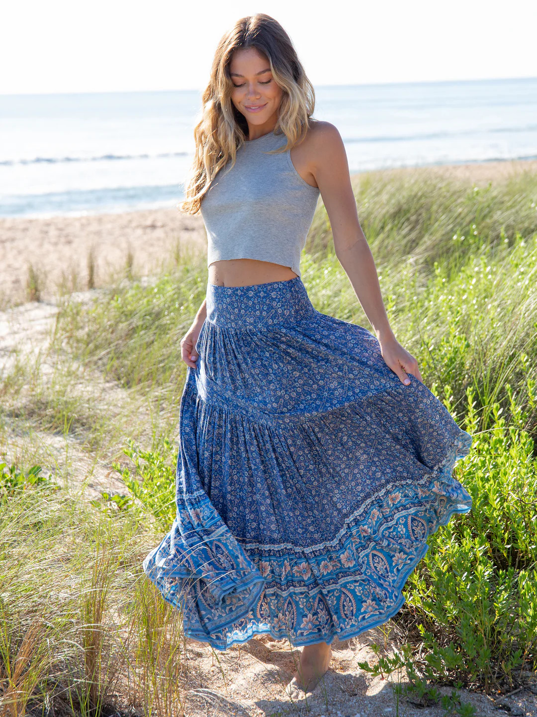Hanna Convertible Maxi Skirt - Blue Floral Border | Natural Life