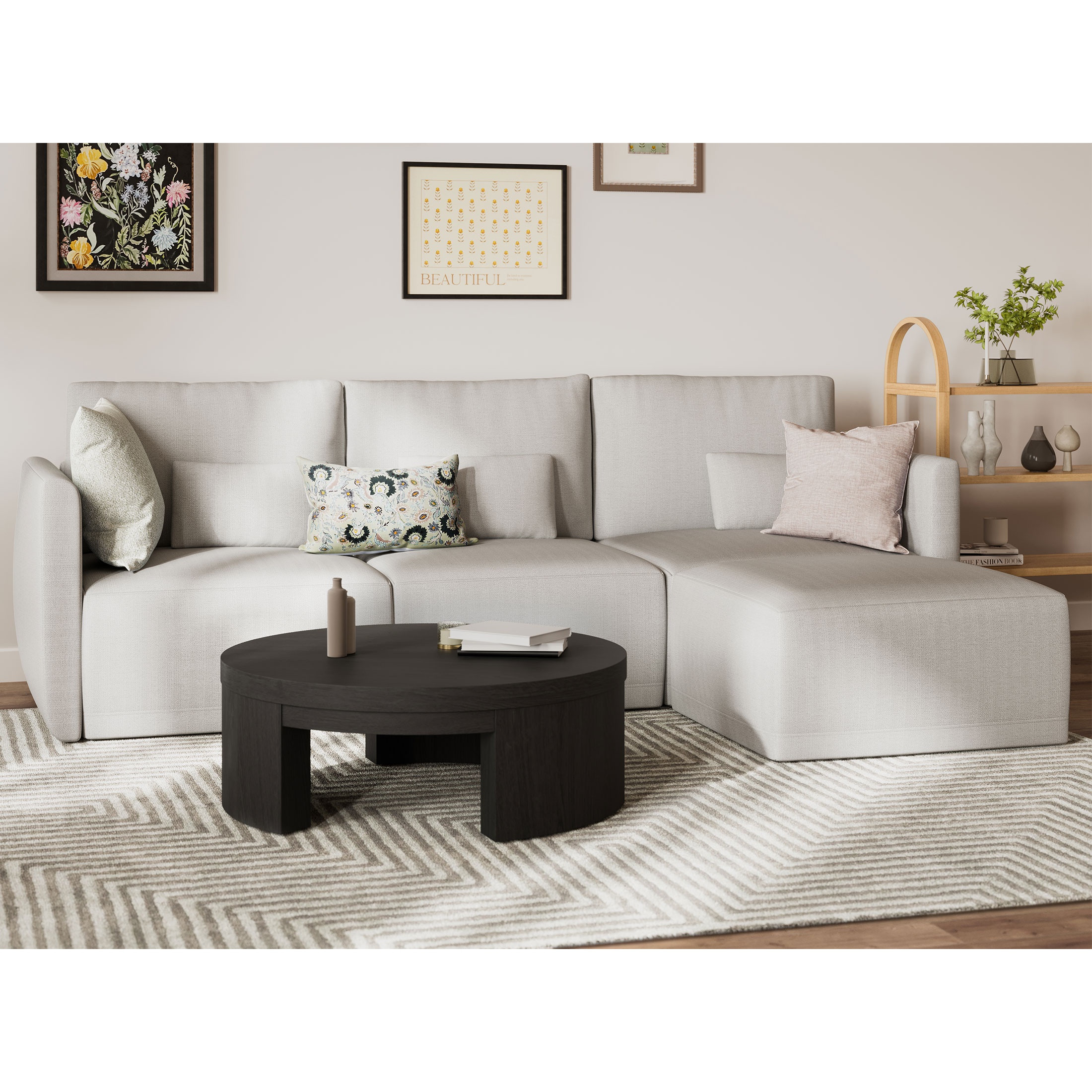 Beautiful Drew Modular Sectional Sofa with Ottoman by Drew Barrymore, Porcini Taupe | Walmart (US)