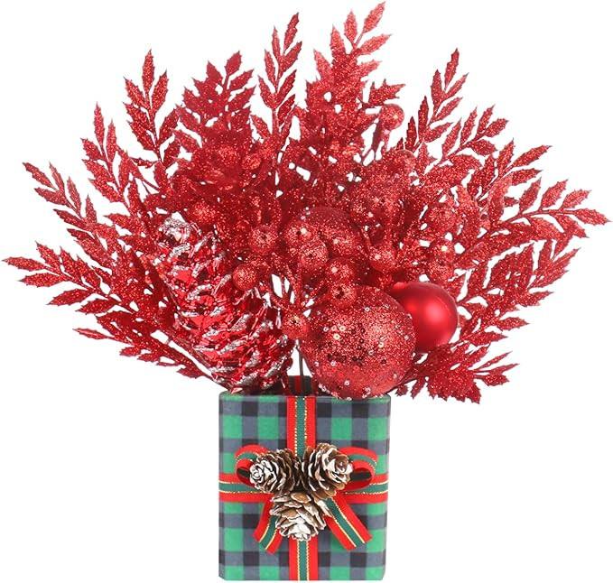 Super Holiday Small Buffalo Check Plaid Red Glitter Christmas Tree, Artificial Mini Tabletop Chri... | Amazon (US)