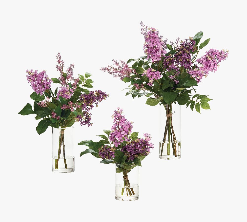 Faux Pink Lilac Arrangement In Glass Vase | Pottery Barn (US)