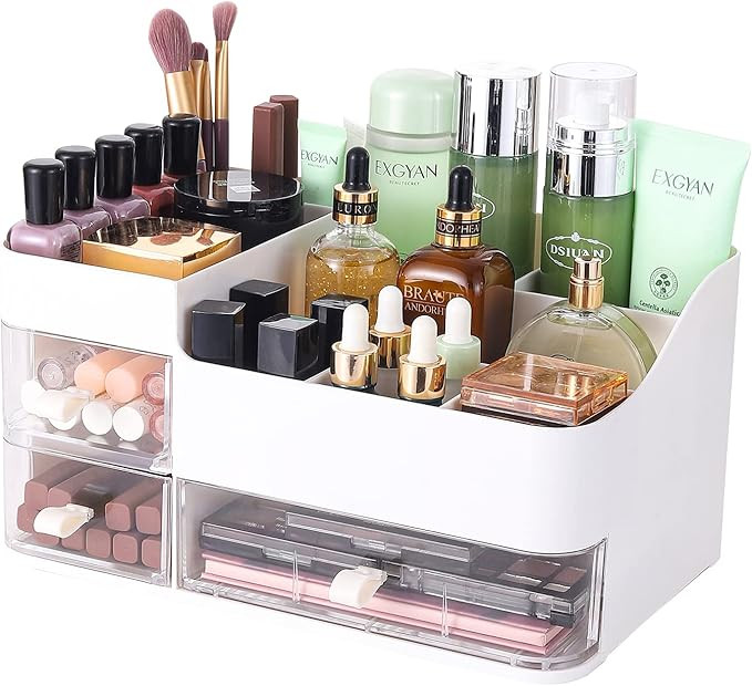 Cq acrylic Makeup Organizer And Storage White Skin Care Cosmetic Display Case With 3 Clear Drawer... | Amazon (US)