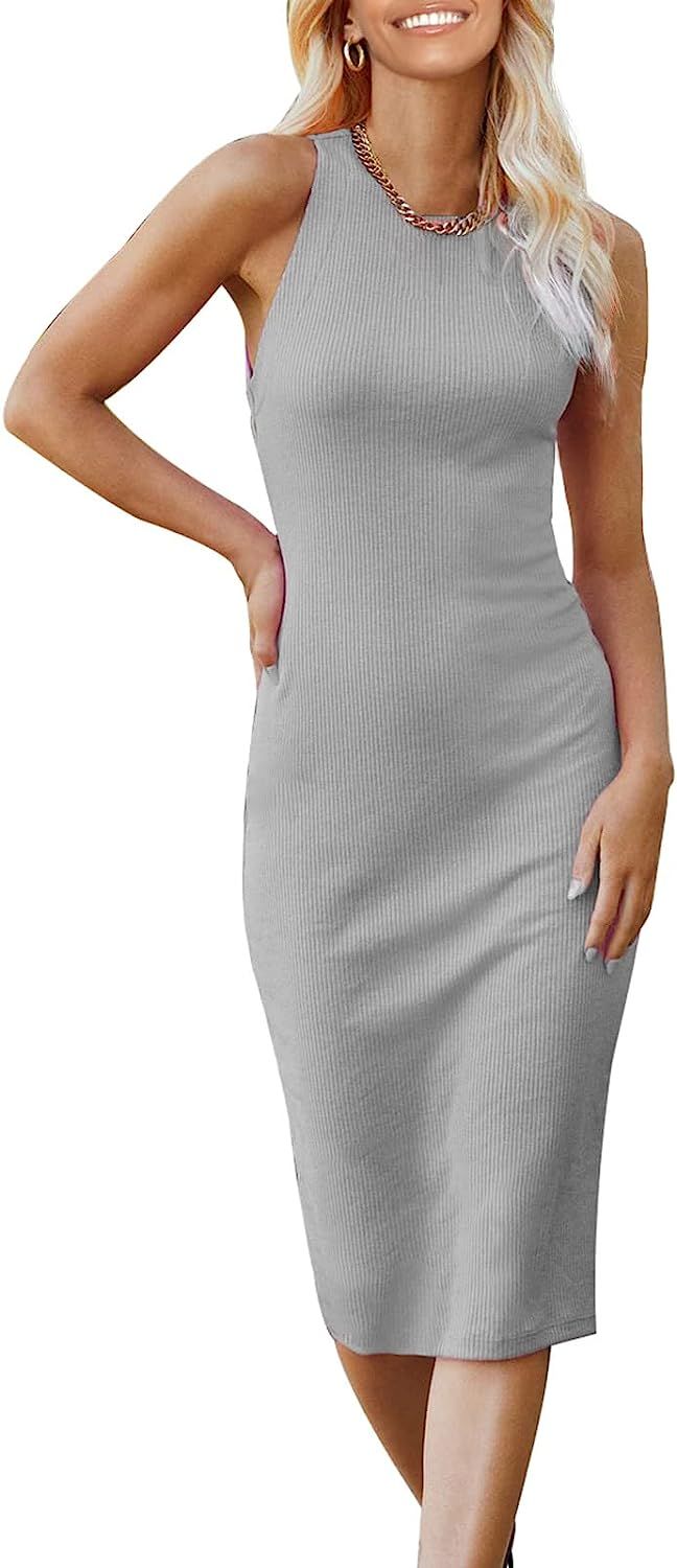 PRETTYGARDEN Women Basic Bodycon Midi Dress Crewneck Sleeveless Casual Summer Tank Top Dresses | Amazon (US)