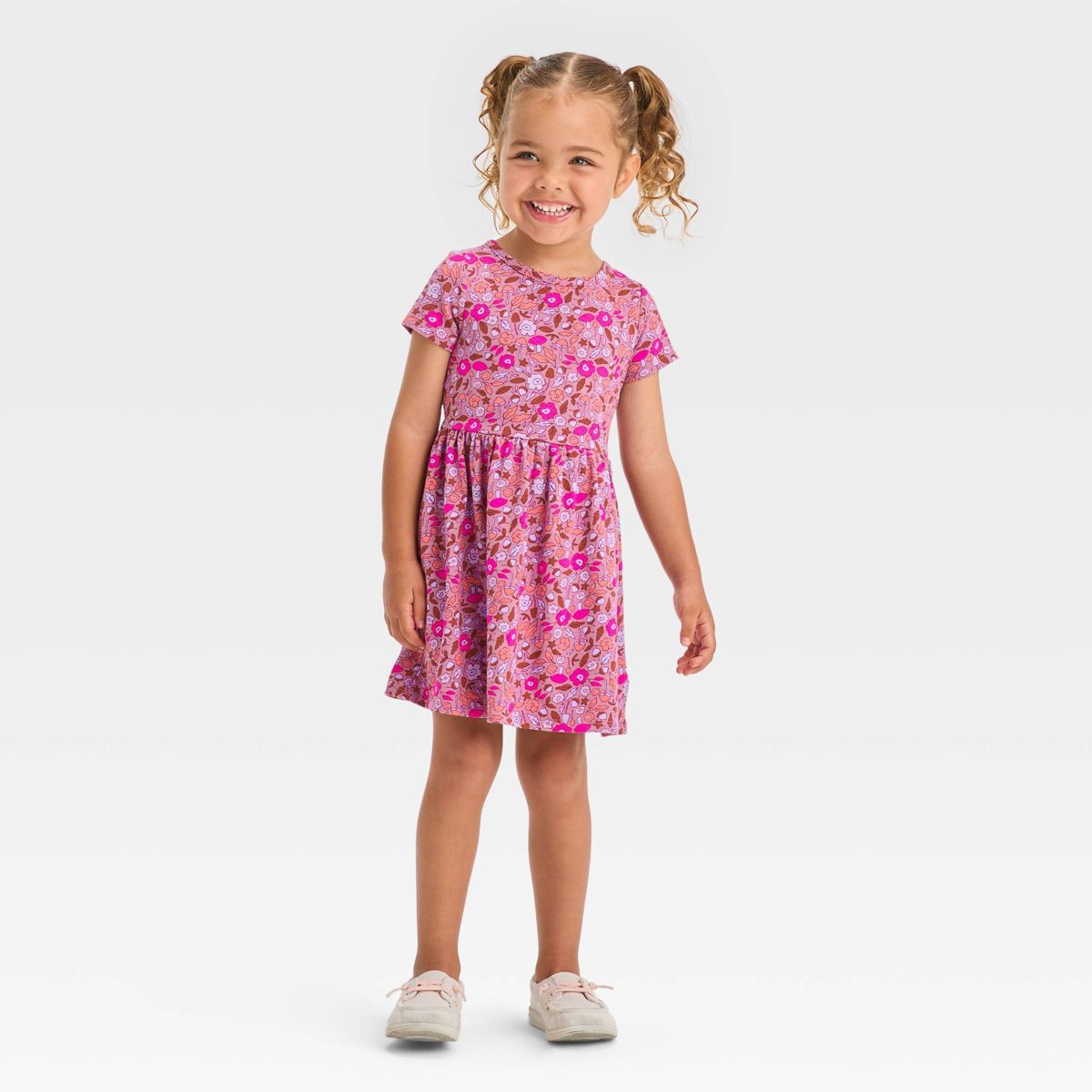 Toddler Girls' Plaid Floral Long Sleeve A-Line Dress - Cat & Jack™ Purple | Target