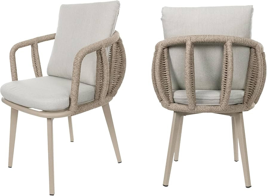 TWT Arm Dining Chair Outdoor & Indoor Conversation Set with Aluminium Frame & Hand Woven Rope and... | Amazon (US)