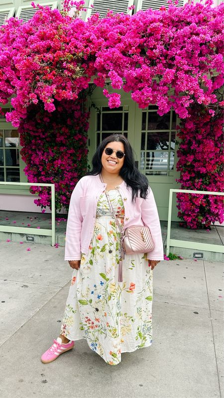 This H&M dress is perfection! It’s linen and under $40. It comes in the version I have along with a tunic style as well. My scalloped cardigan is from Walmart and I’ve been living in my pink adidas gazelles. I’m wearing an xl in the dress. 

Spring dress, wedding guest dress, floral dress, plus size fashion, plus size dress, plus size ootd, vacation outfit, work outfit, dress, midi dress, travel outfit, graduation dress, travel outfit, spring outfit, summer outfit, vacation outfit, sandals

#LTKWedding #LTKPlusSize #LTKMidsize