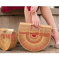 Bamboo Handbag with Reversible Purse Liner Insert in two colors (Red and Natural)   Handmade Woven Ark Bag | Etsy (US)