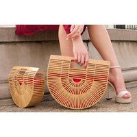 Bamboo Handbag with Reversible Purse Liner Insert in two colors (Red and Natural)   Handmade Woven Ark Bag | Etsy (US)