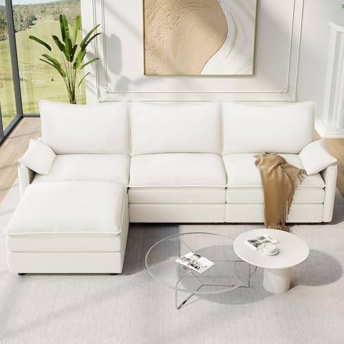 Vesgantti 108" Modular Sectional Sofa, Comfy Cloud Couch with Movable Ottoman Deep Seat Chenille L Shaped Modular Sofa, Sectional Couches for Living Room, Bedroom and Apartment, Snow White | Amazon (US)