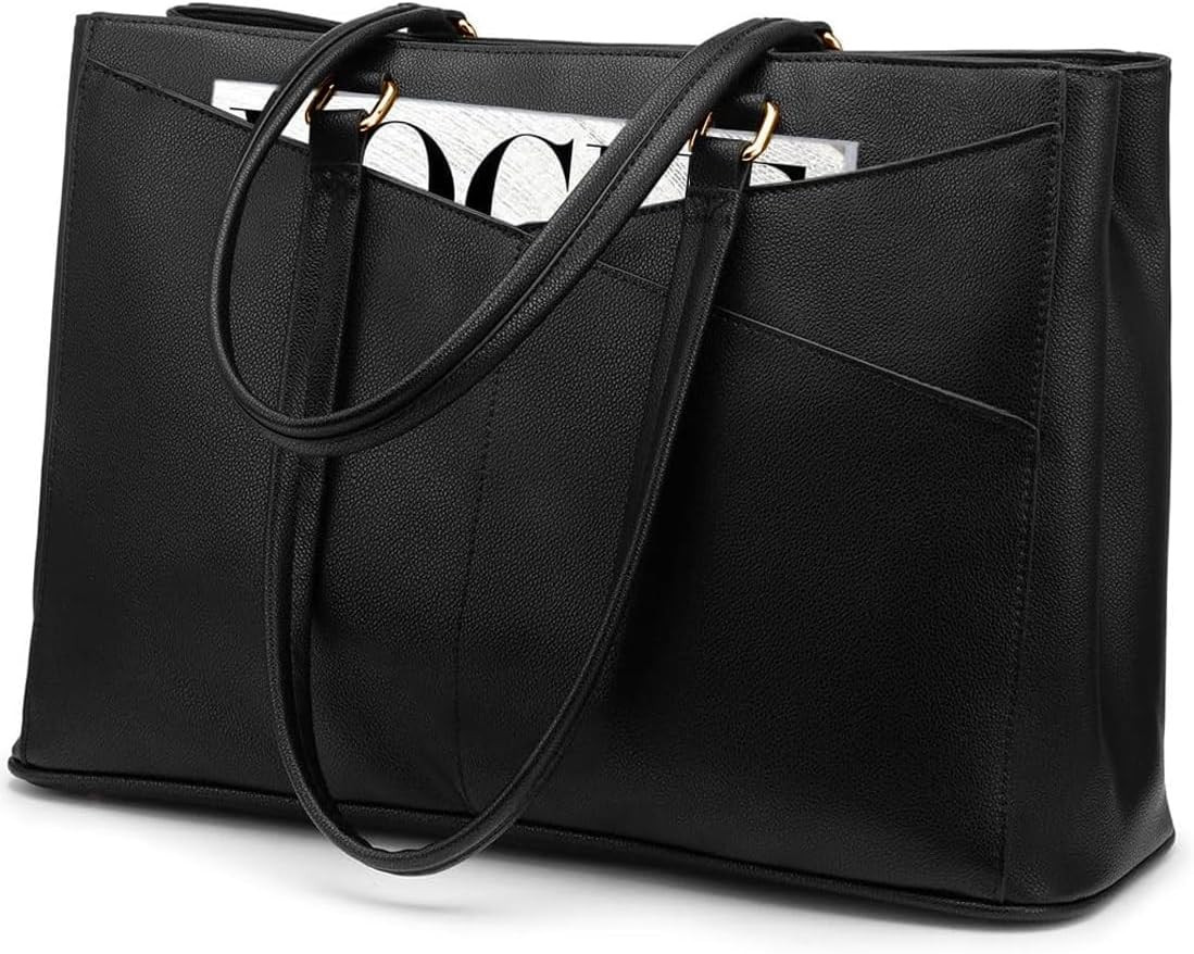 LOVEVOOK Laptop Tote Bag for Women 15.6 Inch Waterproof Leather Computer Bags Business Office Work Briefcase Black | Amazon (US)