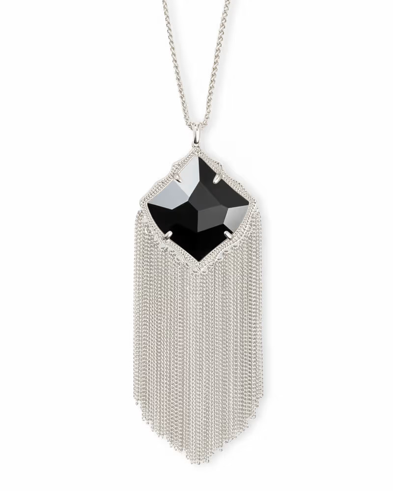 Kingston Silver Long Pendant Necklace in Black Opaque Glass | Kendra Scott