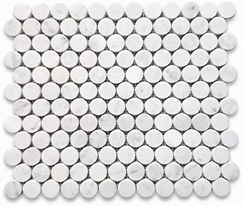 Stone Center Online Carrara White Marble 1 inch Penny Round Mosaic Tile Honed Kitchen Bath Wall Floo | Amazon (US)