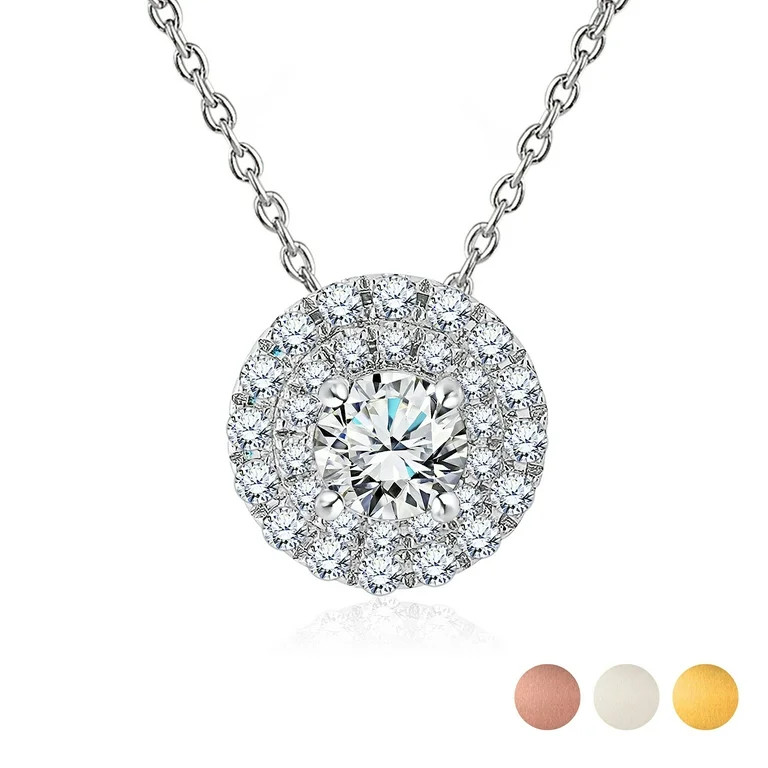 JeenMata Lab Grown Diamond 1 Carat Round Cut Double Halo Pendant Necklace in 18K White Gold Plati... | Walmart (US)